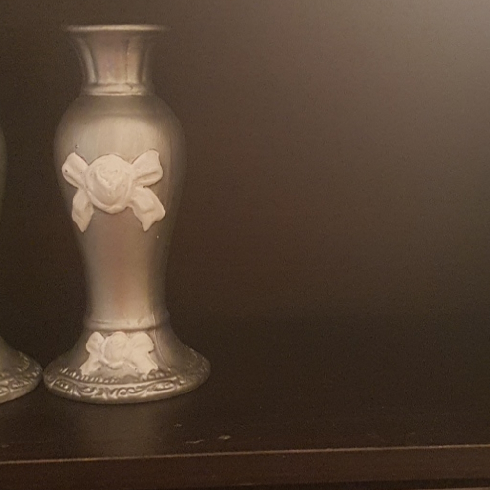 Set of 2 Angels Ceramic Candleholders Silver 5.7"